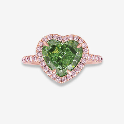3.42ct Fancy Grayish Yellowish Green Heart VS2 GIA Ring