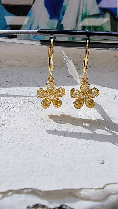 Yellow Diamond Flower Earrings