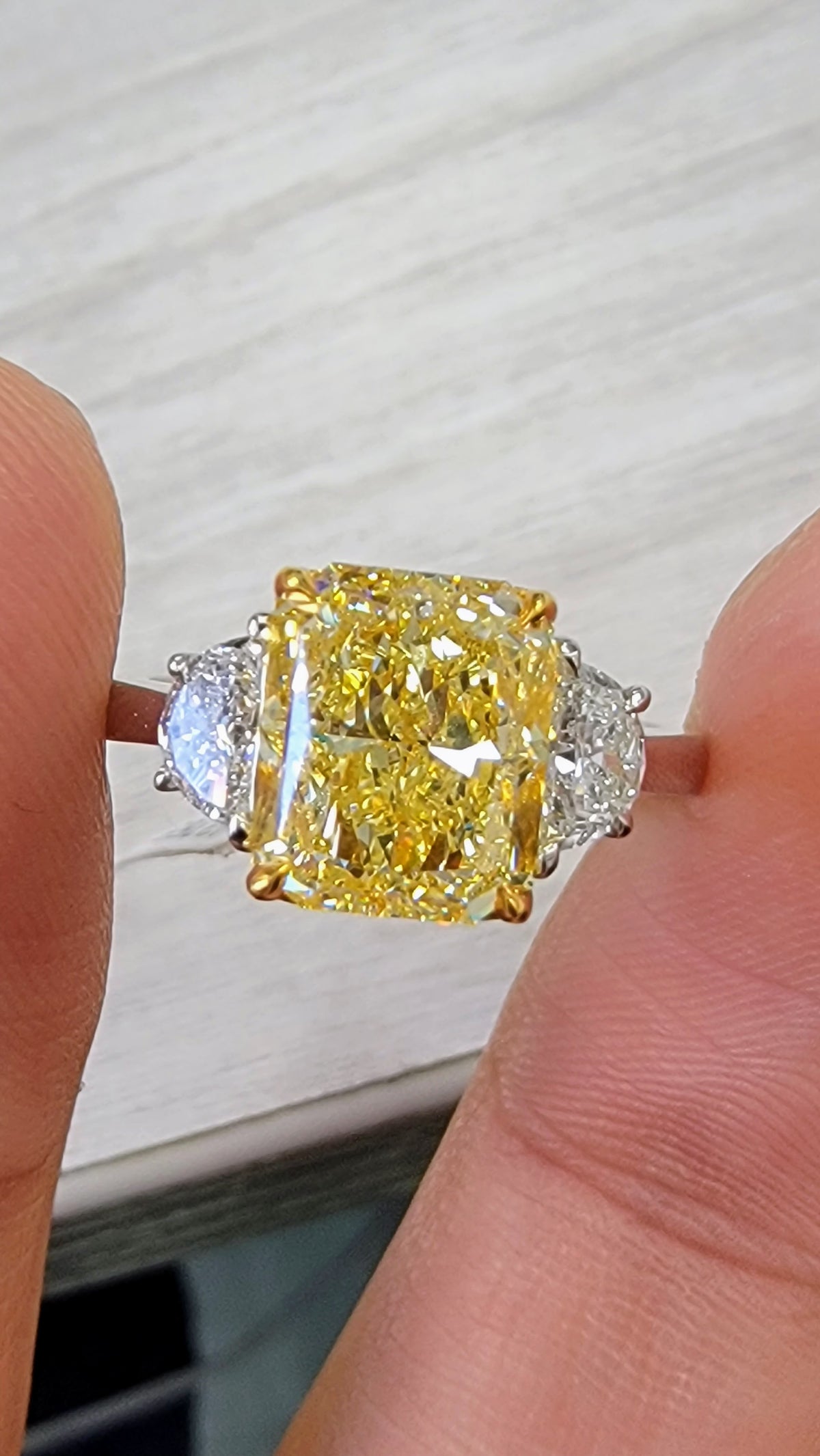 3.29ct Fancy Yellow Radiant Diamond Ring VS2 GIA