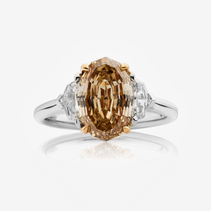 3.04ct Fancy Brown-Yellow Step-Cut Oval Diamond Ring SI1 GIA