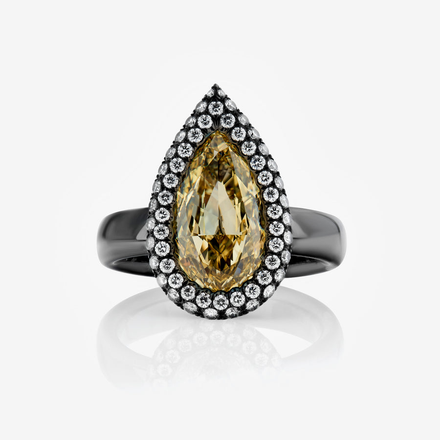 3.00ct Fancy Brownish Yellow Pear Diamond Cloud Halo Ring VVS2 GIA
