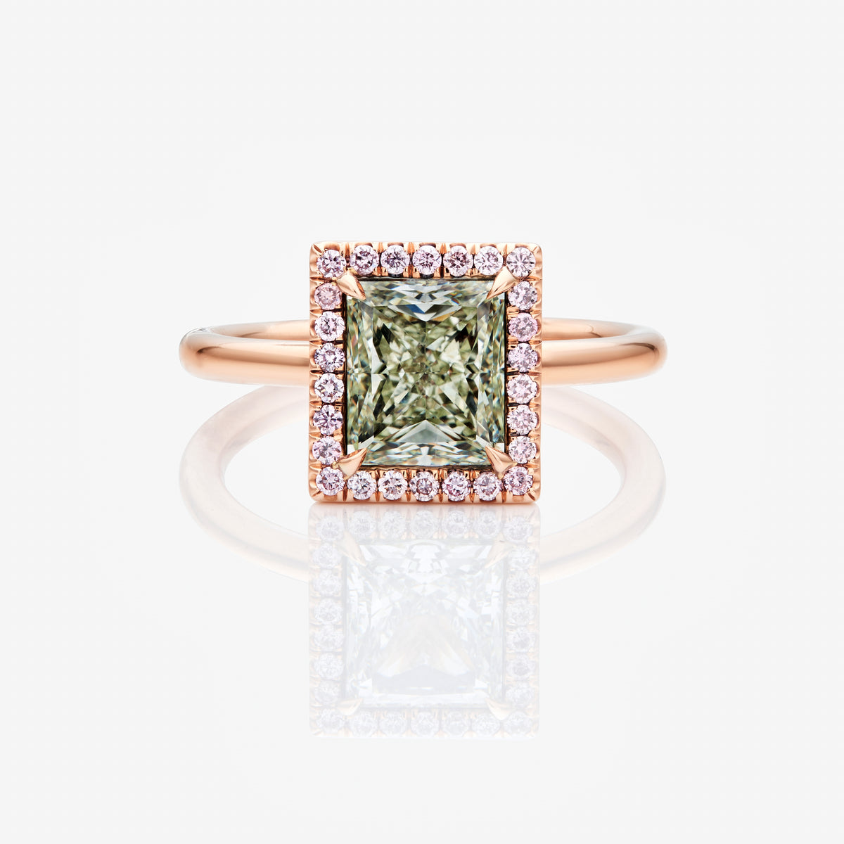 2.00ct Fancy Light Grayish Yellowish Green Princess-Cut Diamond Ring SI1 GIA