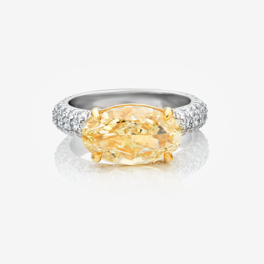 4.01ct Fancy Yellow Oval Diamond East West Ring VVS2 GIA