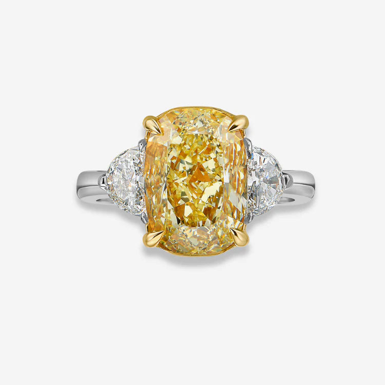 4.10ct Fancy Light Yellow Elongated Cushion Diamond VS1 Ring GIA