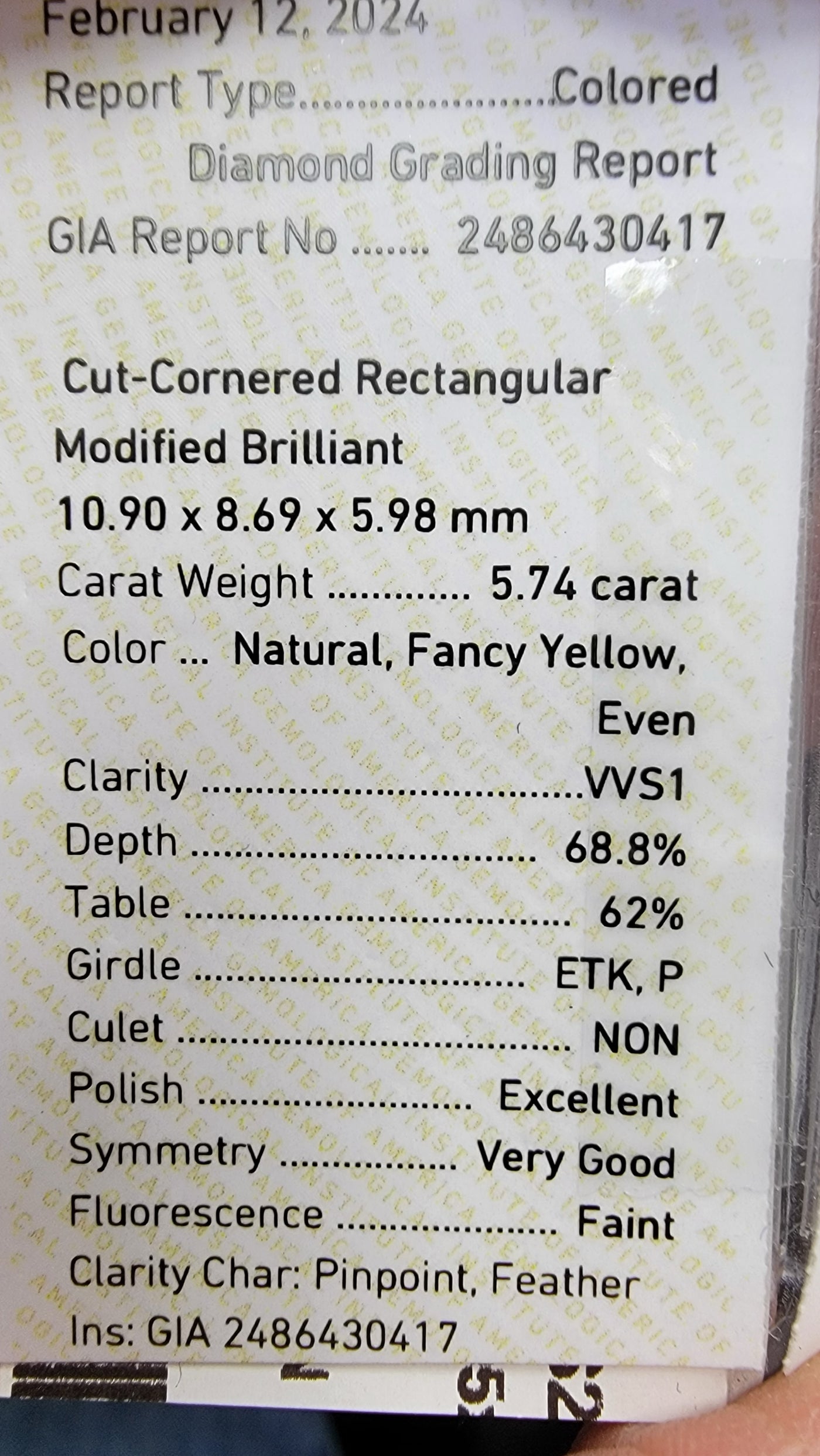 5.74ct Fancy Yellow Elongated Radiant VVS1 GIA