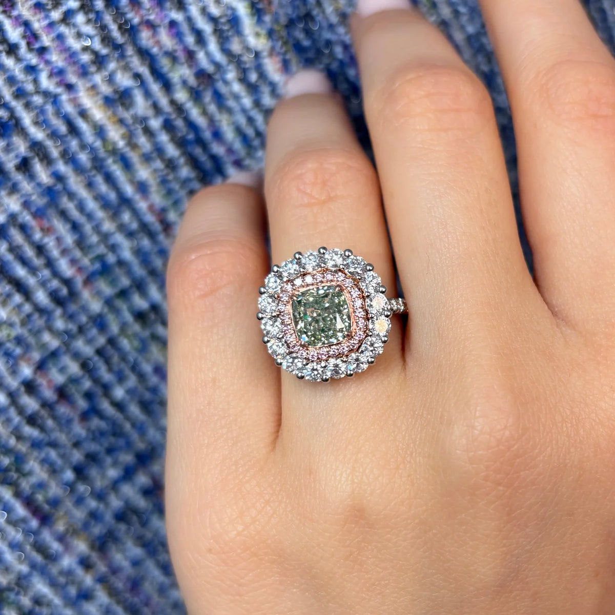1.99ct Green Cushion Diamond SI1 Cocktail Ring GIA
