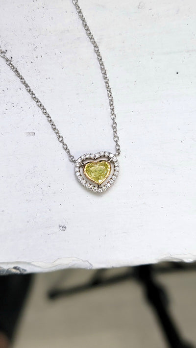 1.02ct Fancy Intense Greenish Yellow NEON Heart VS2 GIA Pendant