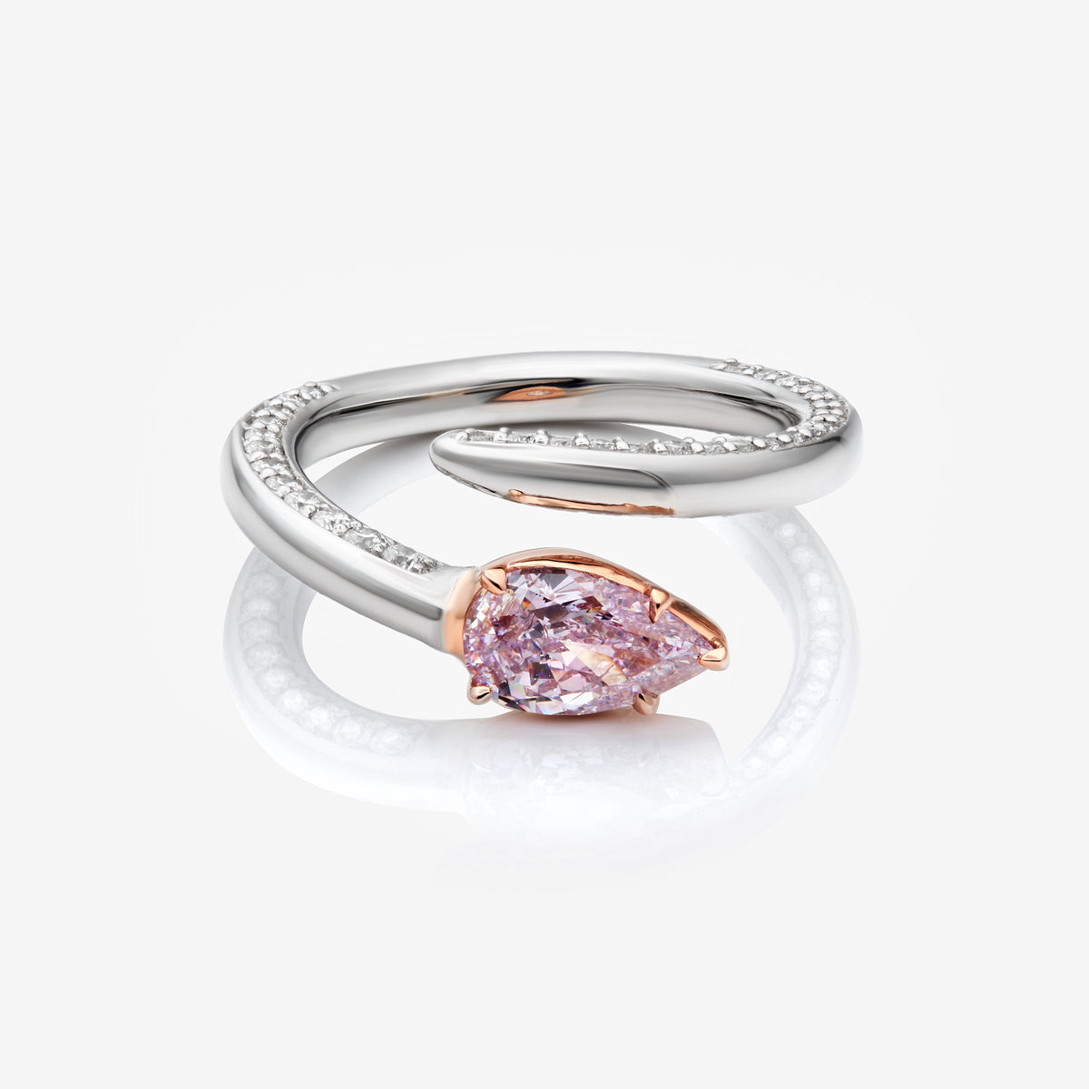 0.78ct Fancy Light Purplish Pink Pear Cut Diamond I1 Spiral Ring GIA