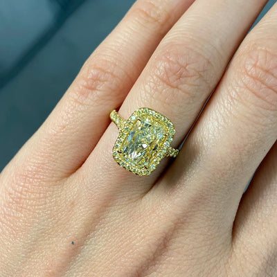 3.32ct Light Yellow Elongated Cushion SI1 GIA Ring