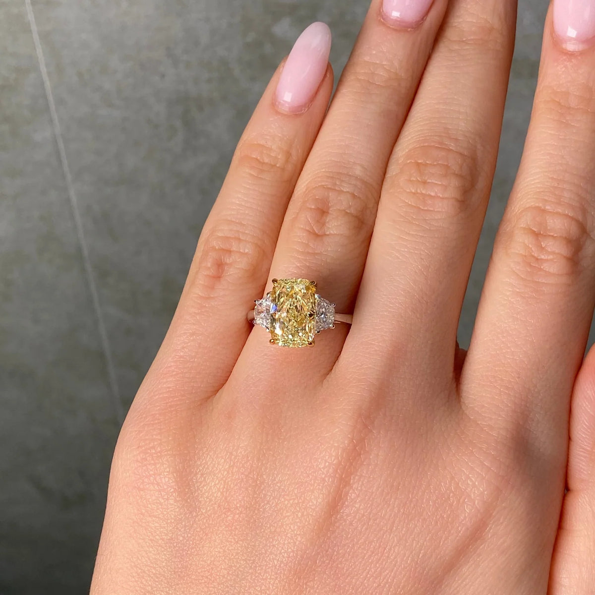 4.10ct Fancy Light Yellow Elongated Cushion Diamond VS1 Ring GIA