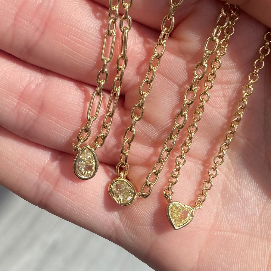 0.70ct Pear Yellow Diamond Solitaire Bezel Chain Pendant