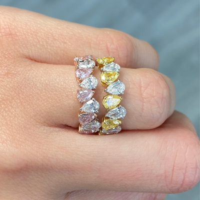 Pink & White Pear Diamond Alternating Halfway Band