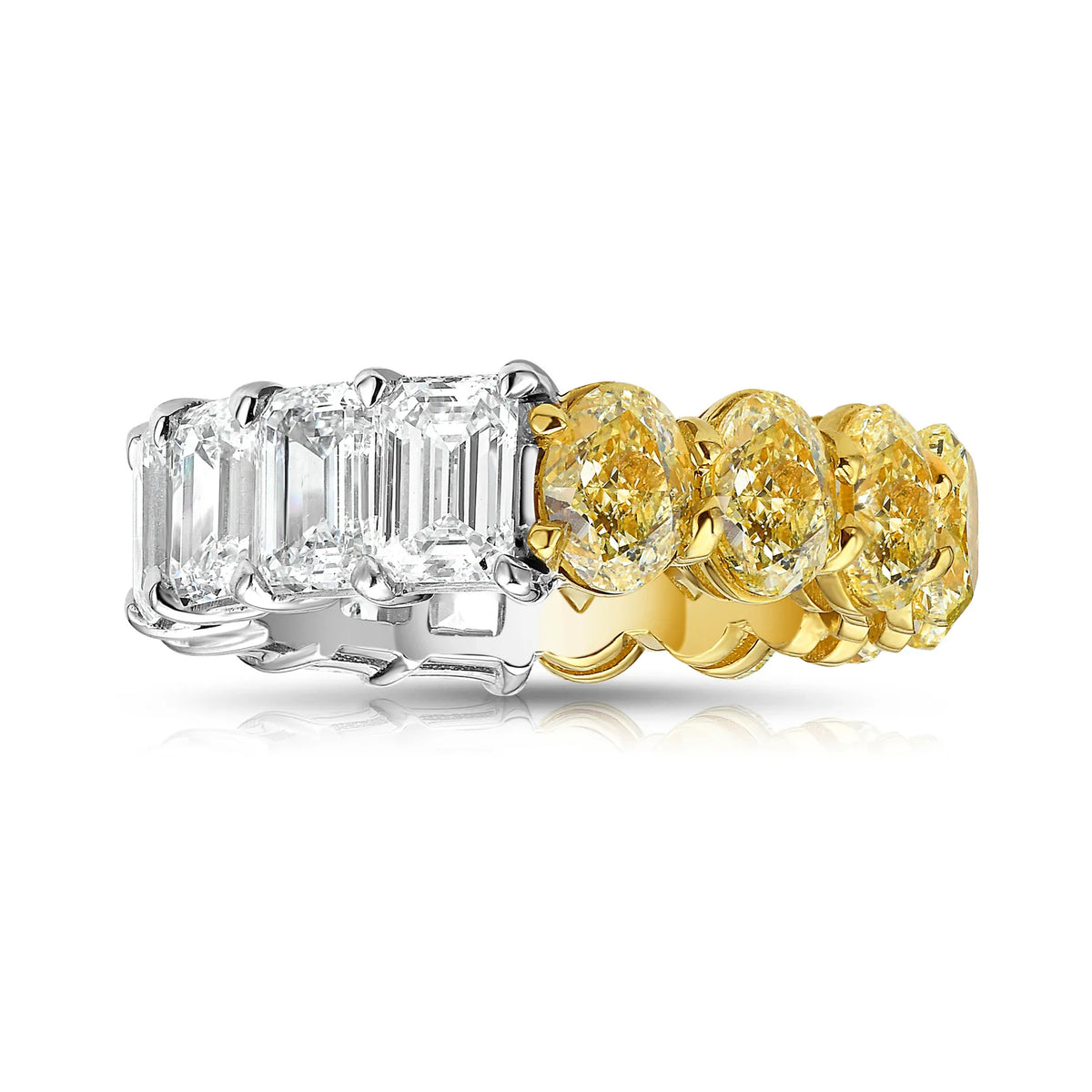 7.0ctw Fancy Yellow Oval Diamond & White Emerald Diamond Half Band
