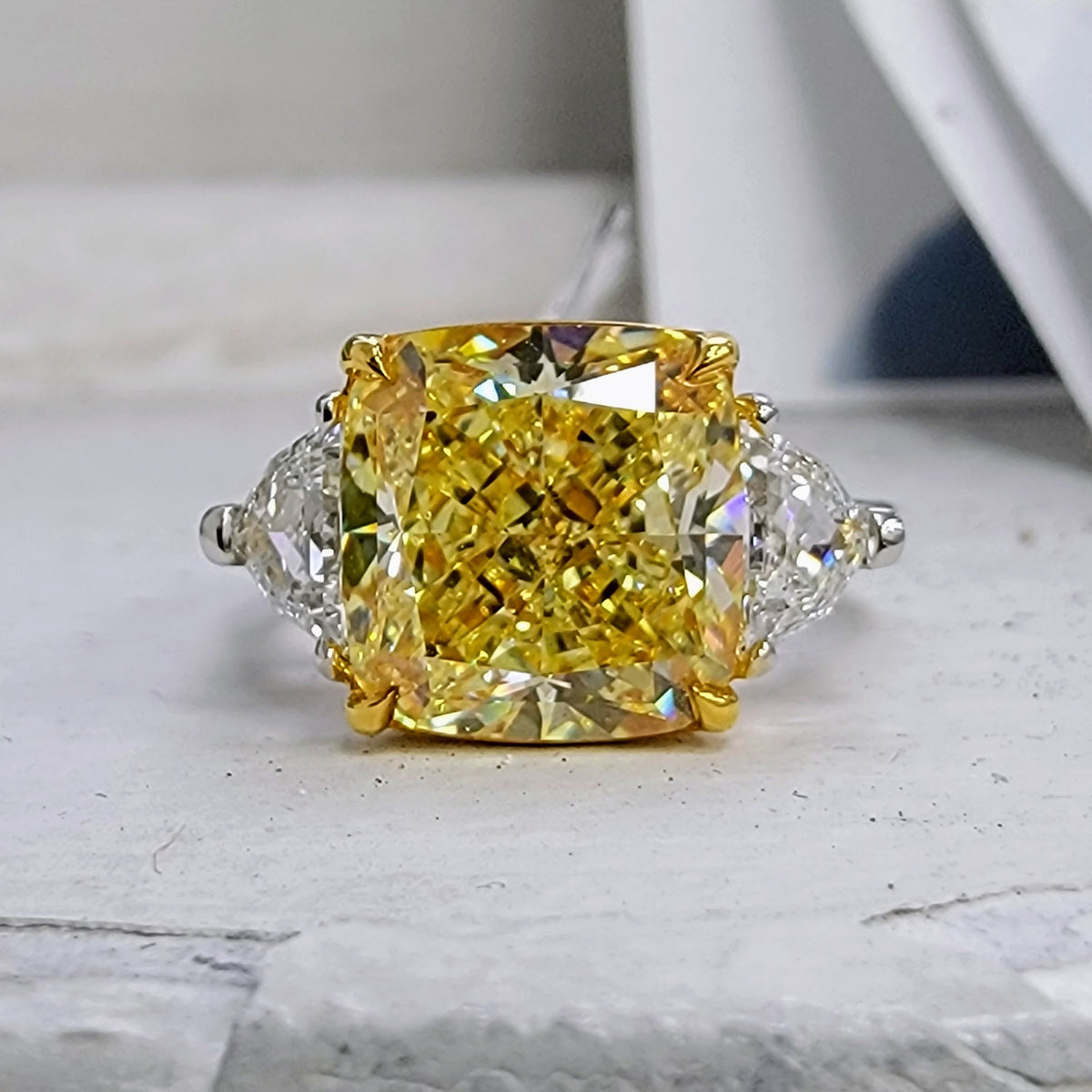 5.44ct Fancy Yellow Cushion Diamond Ring VVS2 GIA