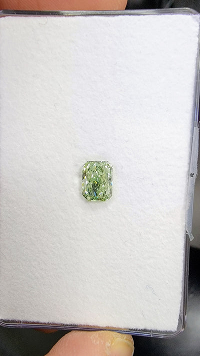 0.89ct Fancy Intense Yellowish Green Elongated Radiant VS2 GIA