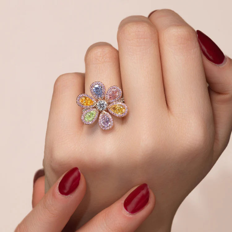 Fancy Colored Diamond Rainbow Flower Ring