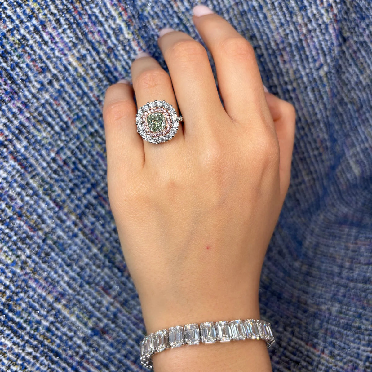 1.99ct Green Cushion Diamond SI1 Cocktail Ring GIA