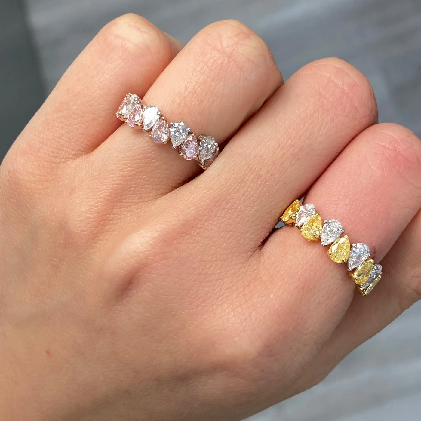 Pink & White Pear Diamond Alternating Halfway Band