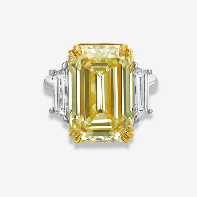 10.18ct Light Yellow Emerald Diamond Ring SI1 GIA