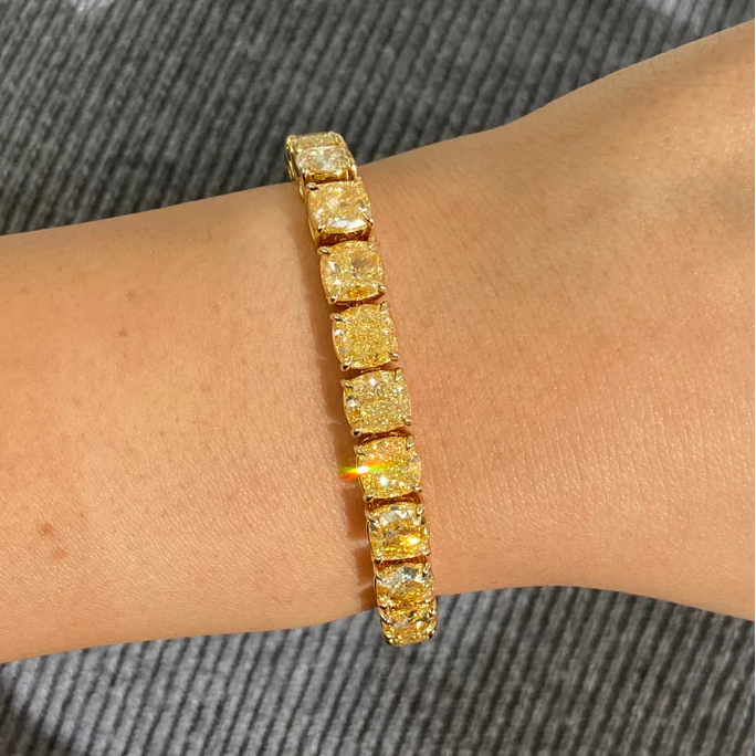 31.86ctw Fancy Yellow Cushion Diamond Tennis Bracelet GIA