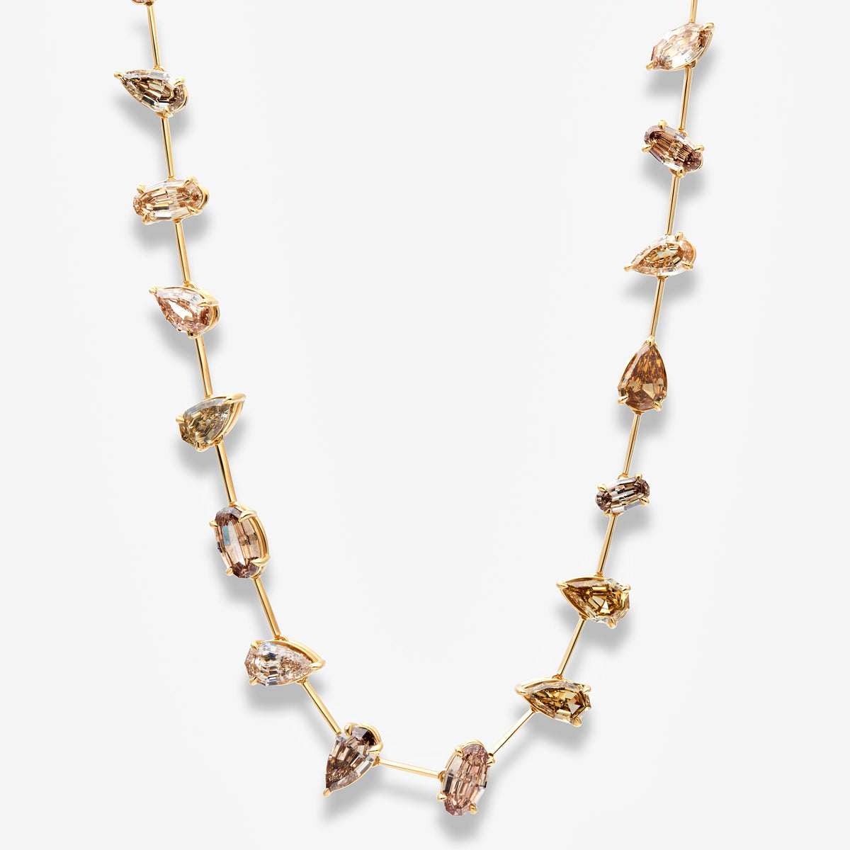 28.59ctw Champagne Diamond Organized Chaos Mix Shape Necklace