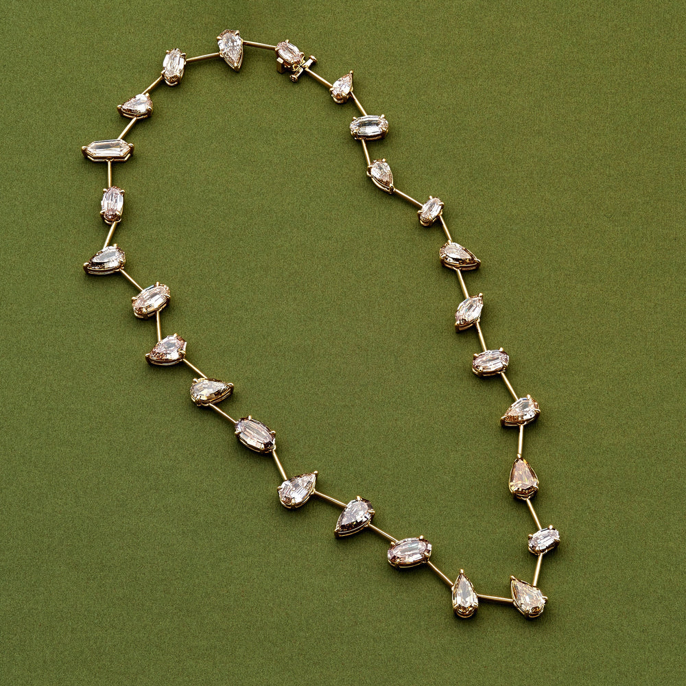 28.59ctw Champagne Diamond Organized Chaos Mix Shape Necklace