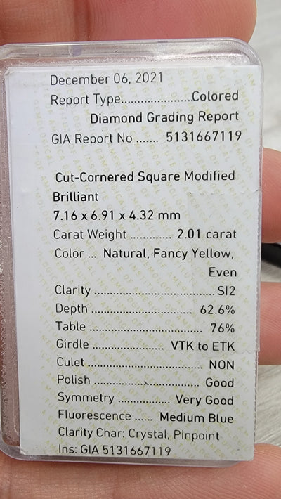 2.01ct Fancy Yellow Radiant SI2 GIA