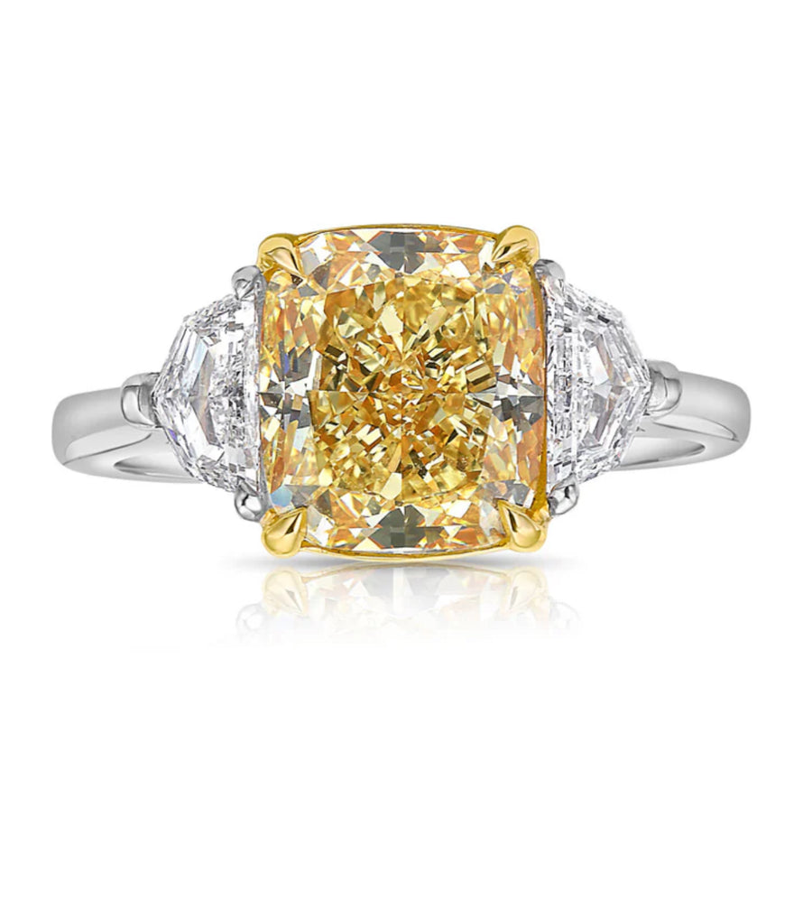 5.44ct Fancy Yellow Cushion Diamond Ring VVS2 GIA