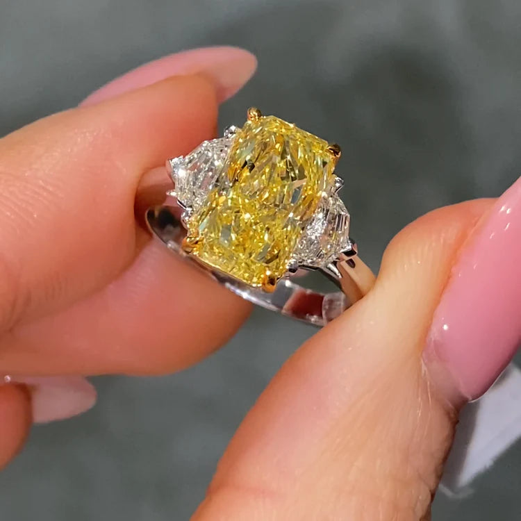 3.00ct Fancy Intense Yellow Elongated Radiant Diamond Ring SI1 GIA