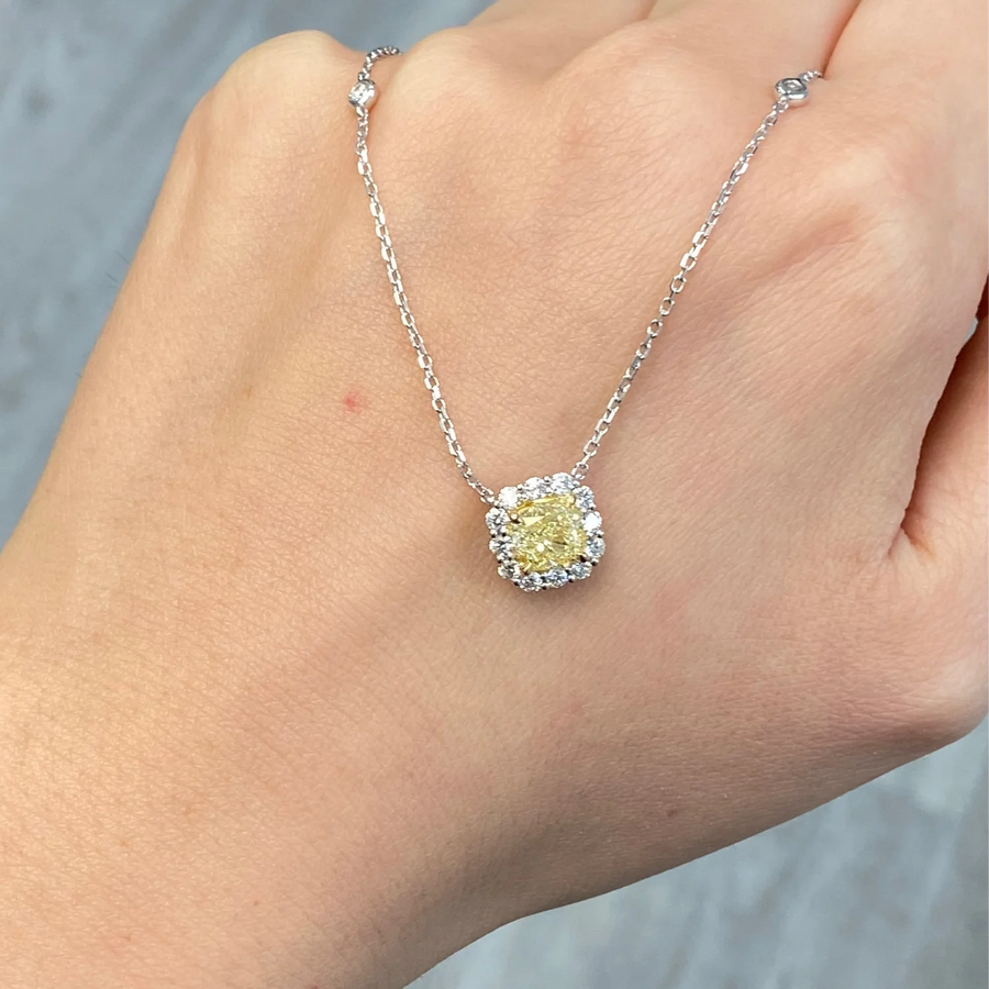 1.22ct Fancy Light Yellow Cushion Diamond Pendant VS1 GIA