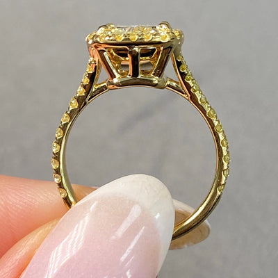 3.32ct Light Yellow Elongated Cushion SI1 GIA Ring