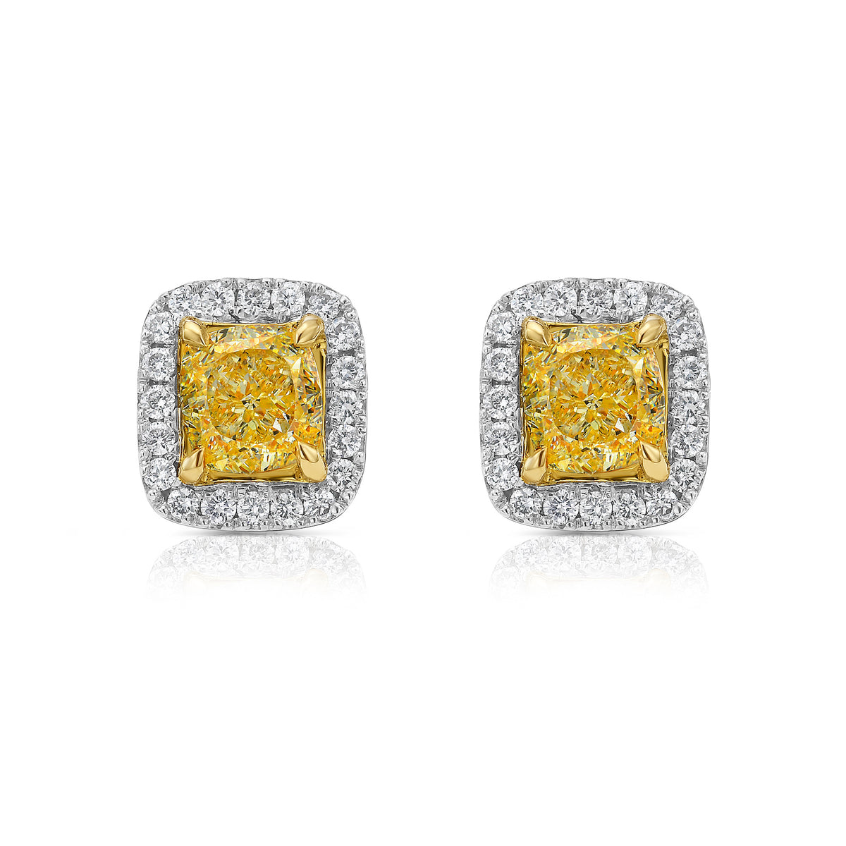 6.56ct Light Yellow Cushion Diamond Halo Stud Earrings VS GIA