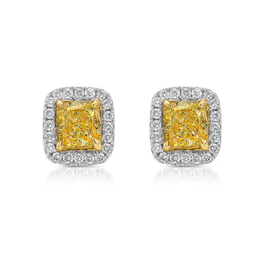 6.56ct Light Yellow Cushion Diamond Halo Stud Earrings VS GIA