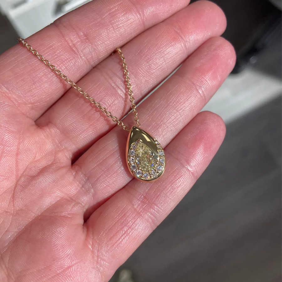 1.19ct Fancy Light Yellow Pear Diamond Spiral Pavé Pendant