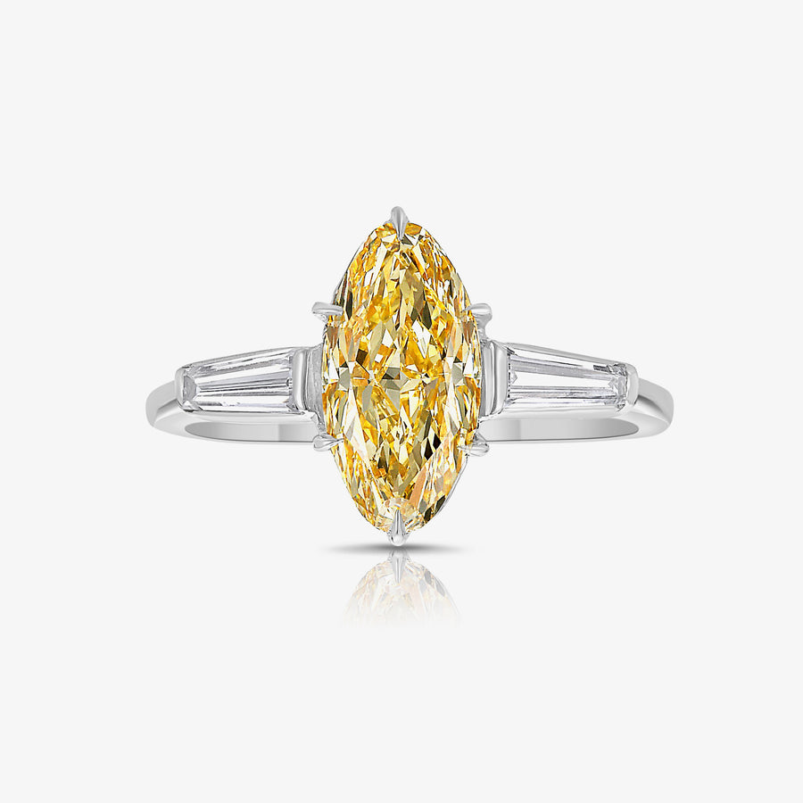 1.40ct Fancy Intense Orangy Yellow Moval Diamond Ring VS1 GIA