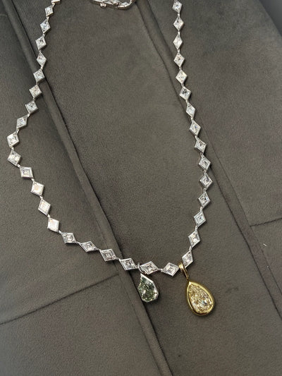 6.35ct Fancy Grayish Yellowish Green Lozenge GIA on Lozenge Bezel set Necklace