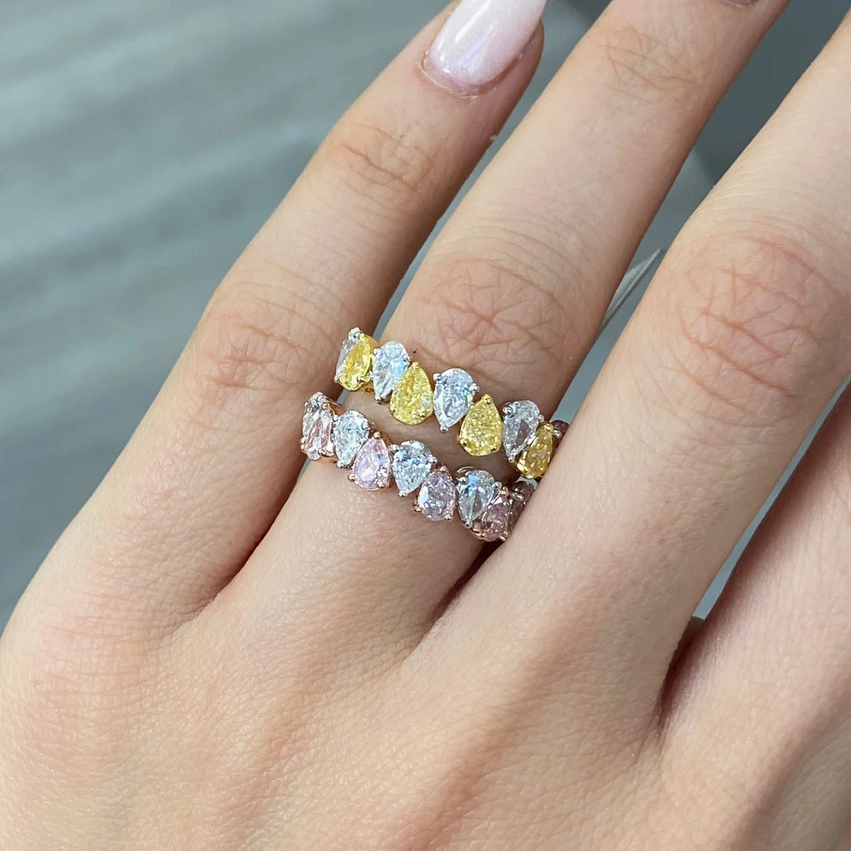 1.88ctw Alternating Pink & White Pear Diamond Halfway Band