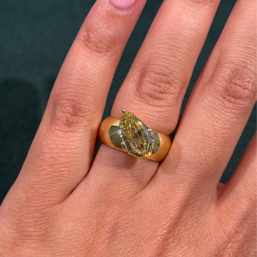 3ct Fancy Yellow Step-Cut Pear Shaped Diamond Ring