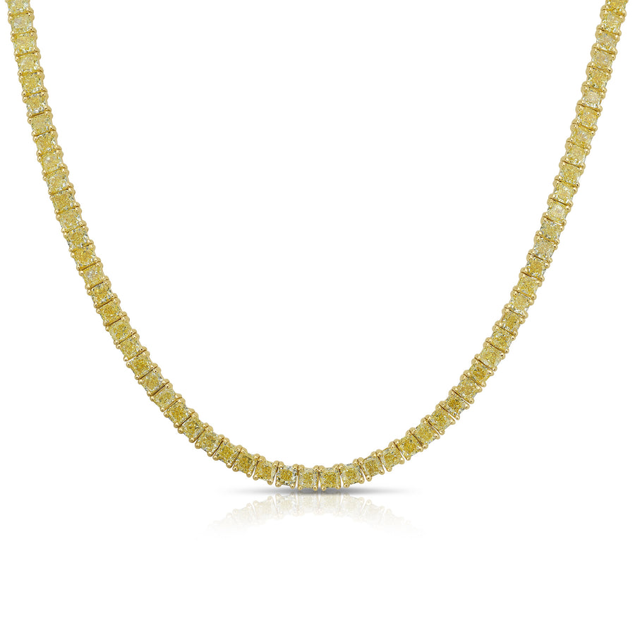 Fancy Yellow Cushion Diamond Tennis Necklace