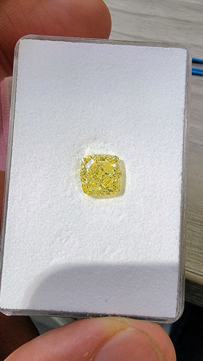 3.36ct Fancy Intense Yellow Cushion IF GIA