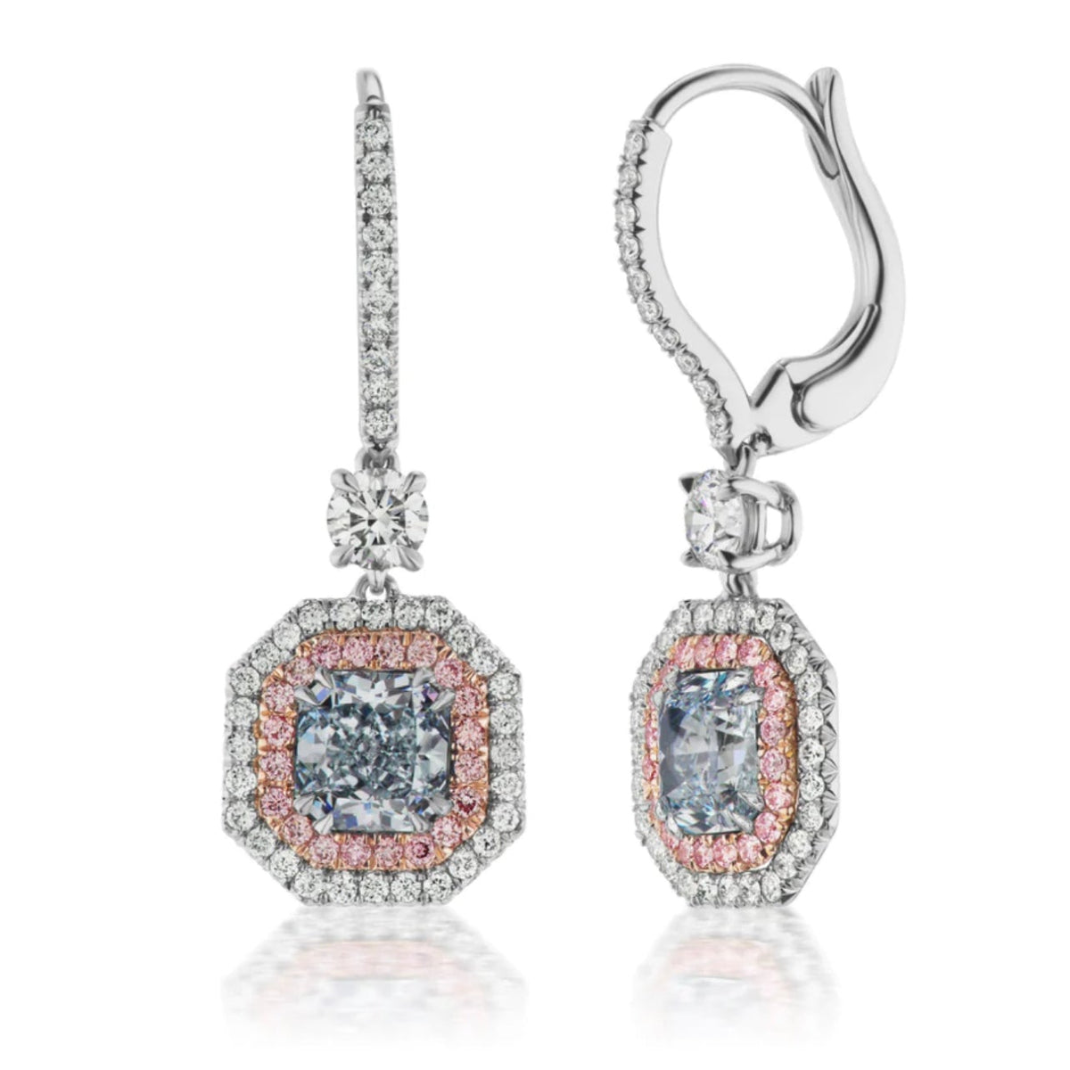 0.88ct & 0.94ct Blue Radiant Diamond Earrings VS GIA