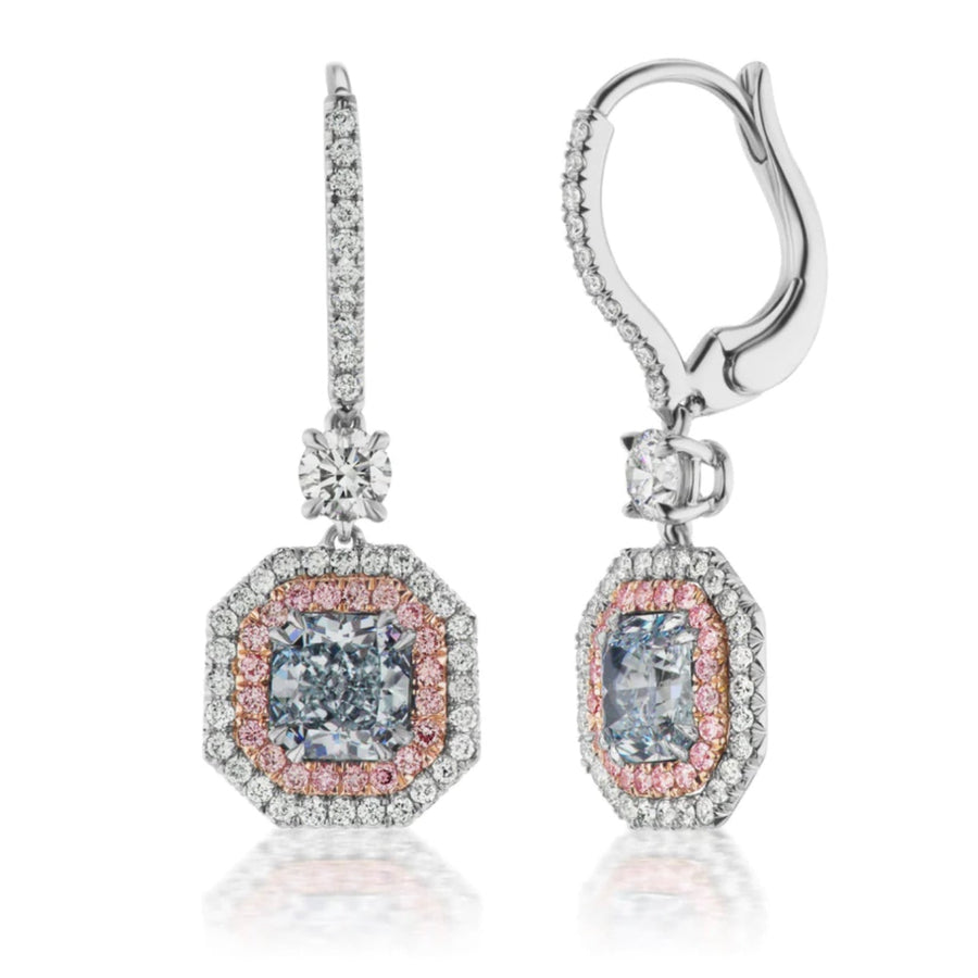 0.88ct & 0.94ct Blue Radiant Diamond Earrings VS GIA