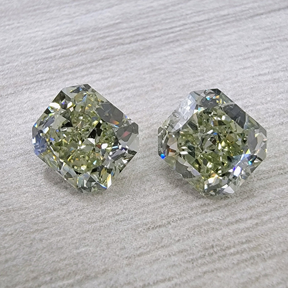 1.75ct & 1.77ct Green Chameleon Square Radiant Diamonds GIA