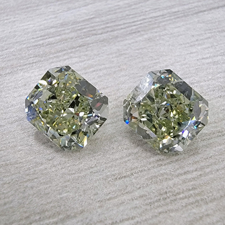 1.75ct & 1.77ct Green Chameleon Square Radiant Diamonds GIA