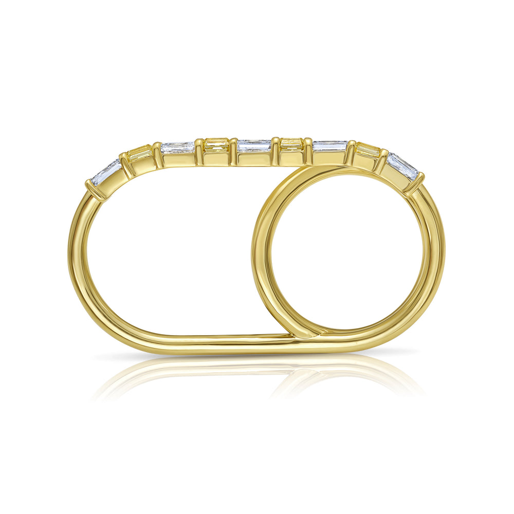 2.97ctw Yellow Asscher & White Radiant Diamond Two-Finger Ring