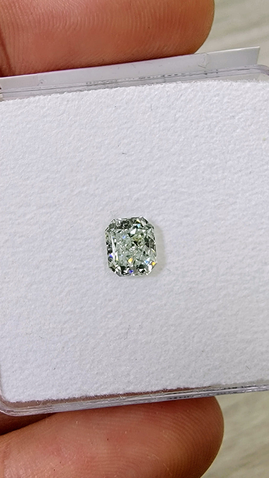 1.00ct Fancy Light Bluish Green Radiant Diamond SI2 GIA