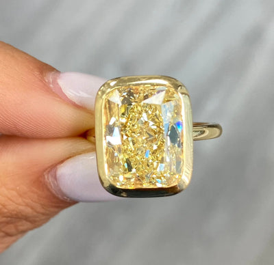8.25ct Fancy Yellow Elongated Cushion VS2 GIA Bezel Ring