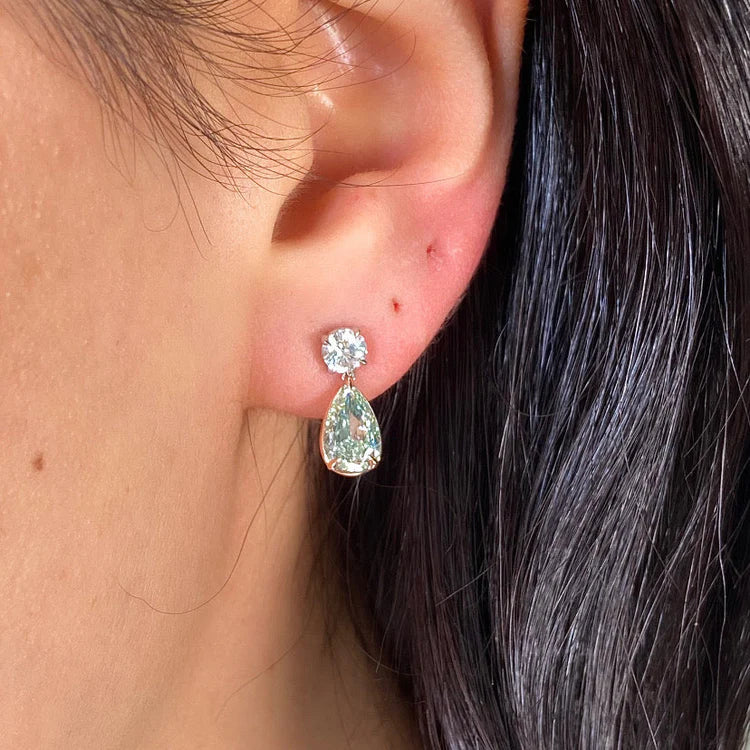 5.01ctw Fancy Light Yellowish Green Pear Diamond Drop Dangle Earrings GIA