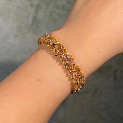 16 Carat Mixed Fancy Color Diamond Three Row Bracelet