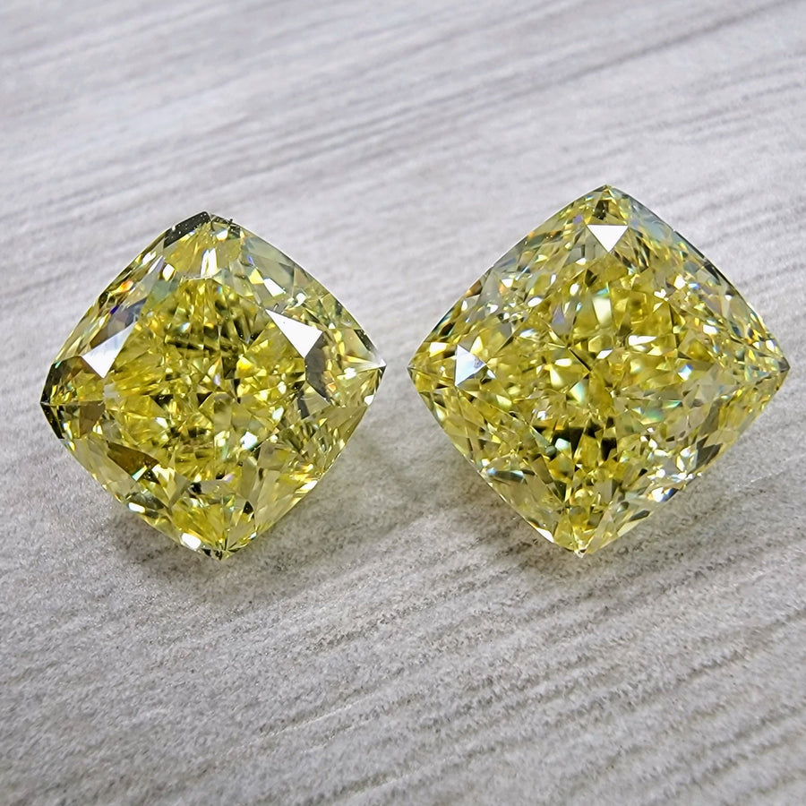 3.50ct & 3.28ct Fancy Intense Yellow Cushion Diamonds VS GIA